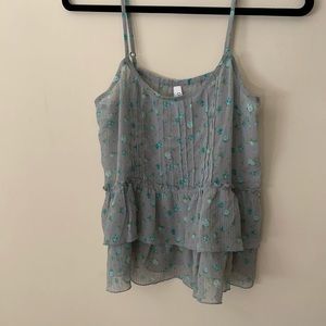Floral Grey Ruffle Flowy Tank
